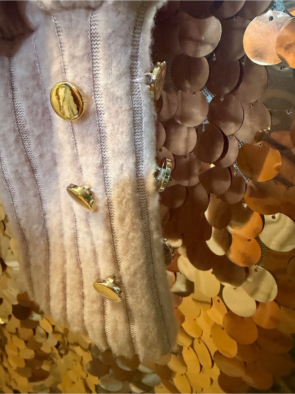 Gold-Button Cream Knit Bracelet Cuff Cardigan Accent
